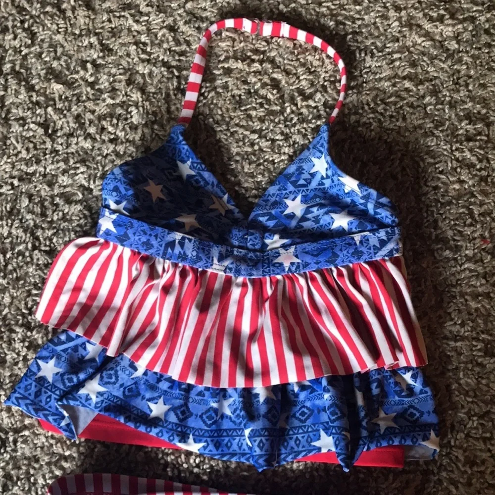 Wonder Nation Red White and Blue 2 Piece Ruffled Stripes & Stars Bikini - Picture 3 of 6